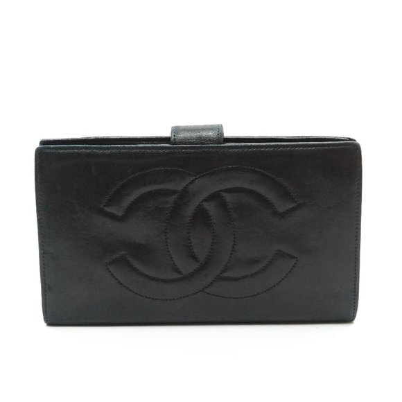 Chanel Handbags - Auth Chanel Long Wallet Black Leather #12530C16